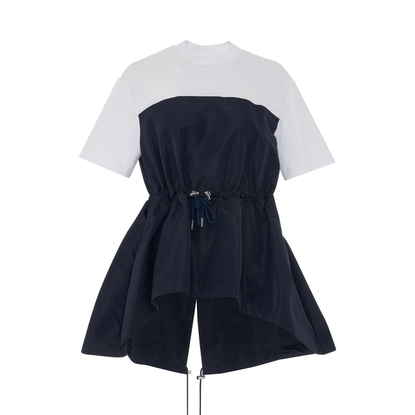 Image of a model wearing Outerwear. Productname: ALEXANDER McQUEEN Hybrid Parka T-Shirt in White/Navy colour by brand - ALEXANDER McQUEEN