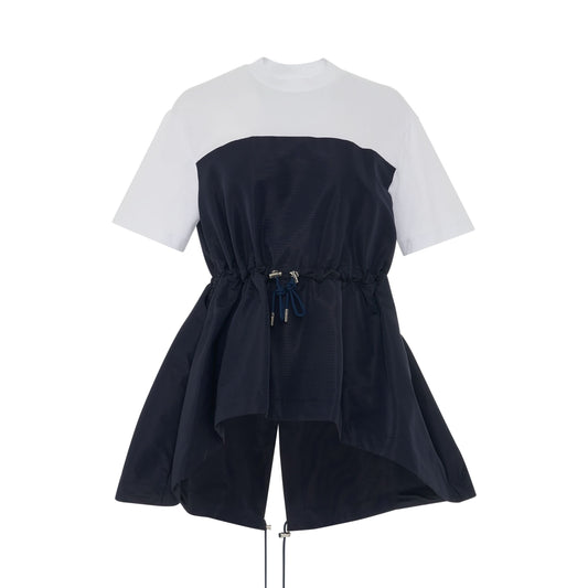 Image of a model wearing Outerwear. Productname: ALEXANDER McQUEEN Hybrid Parka T-Shirt in White/Navy colour by brand - ALEXANDER McQUEEN