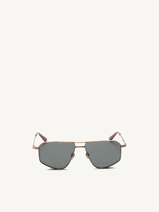 Image of Sunglasses. Product name - Thirty Six II Sunglasses with Green Lens in Gold colour by brand - G.O.D