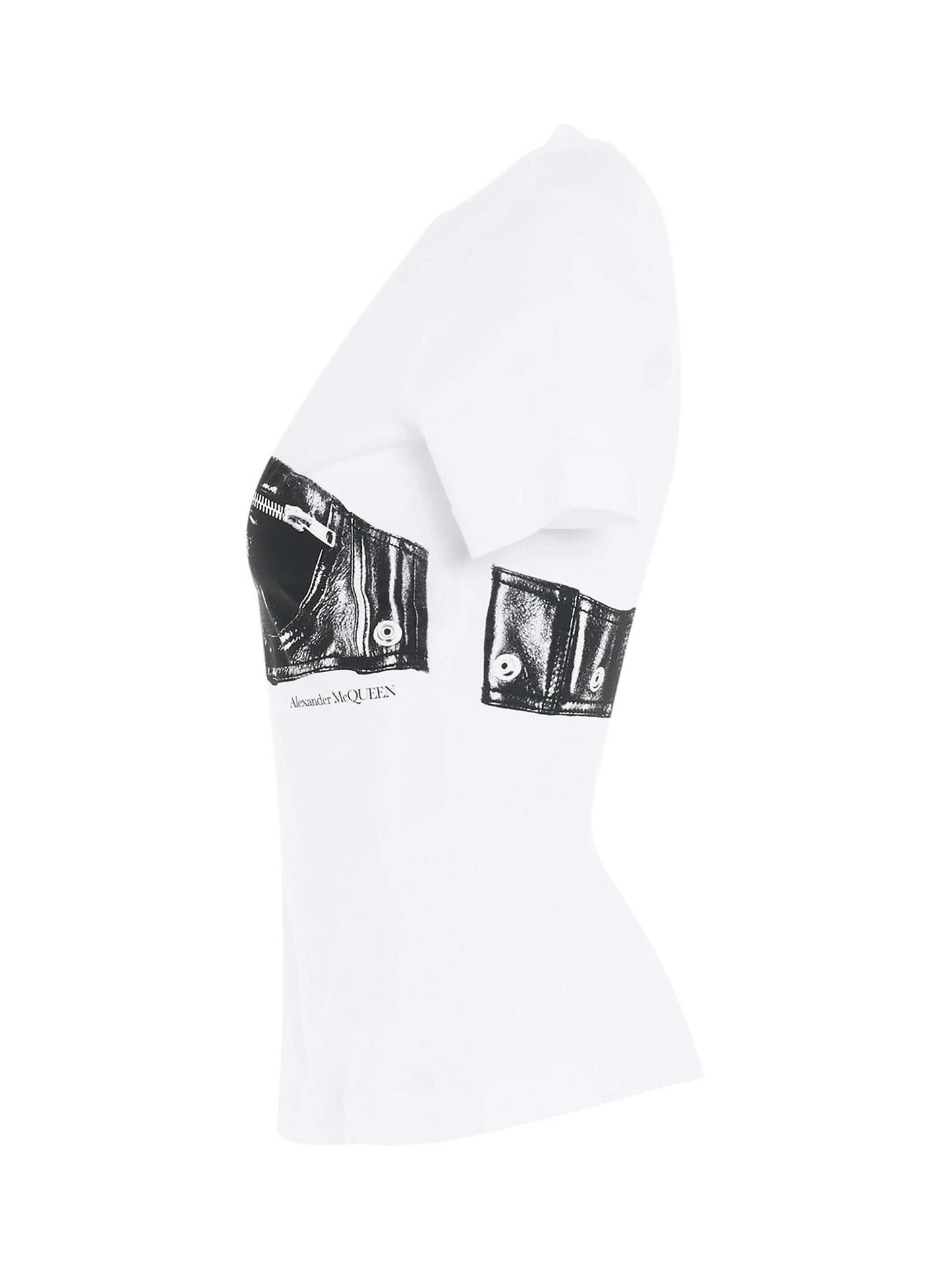 ALEXANDER MCQUEEN Bra Bustier Print Fitted T-Shirt (White)