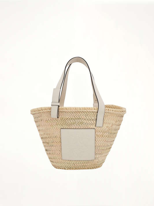 Image of Bags. Productname: LOEWE Medium Palm Leaf and Calfskin Basket Bag in Brown colour by brand - LOEWE