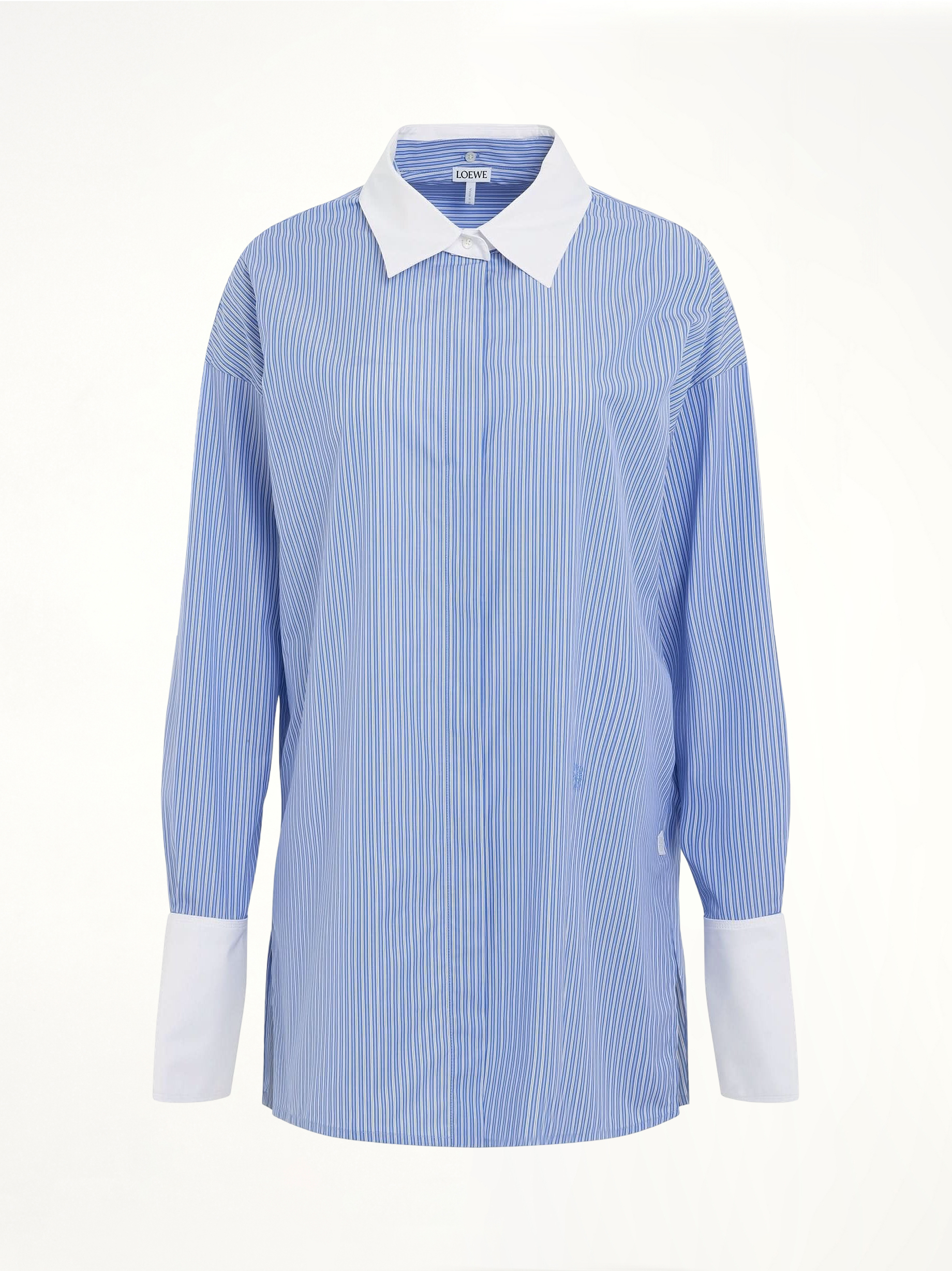 Image of a model wearing Tops. Productname: LOEWE Stripe Long Shirt in BLUE colour by brand - LOEWE