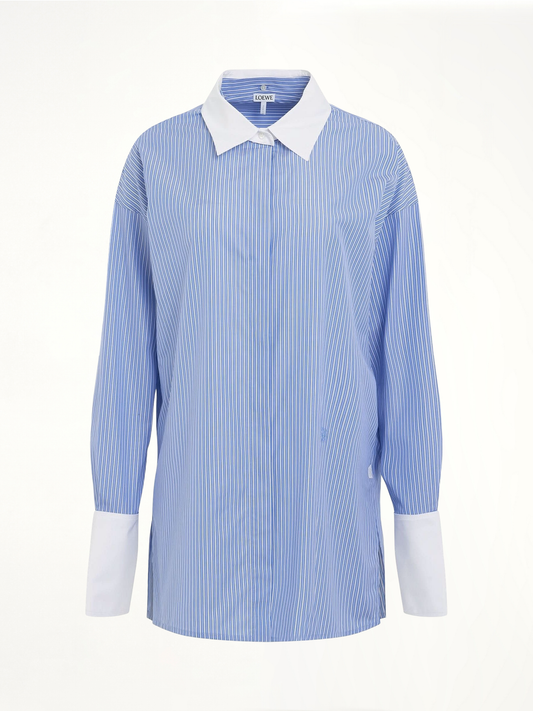 Image of a model wearing Tops. Productname: LOEWE Stripe Long Shirt in BLUE colour by brand - LOEWE