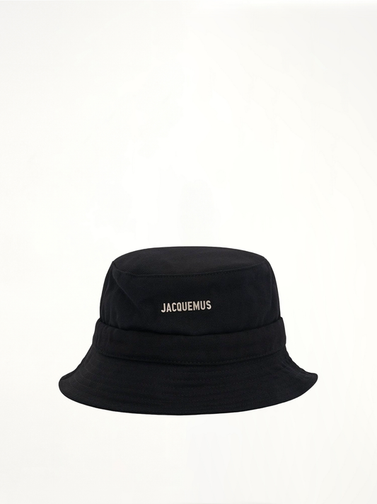 Image of Hats. Productname: JACQUEMUS Gadjo Knotted Bucket Hat in BLACK colour by brand - JACQUEMUS