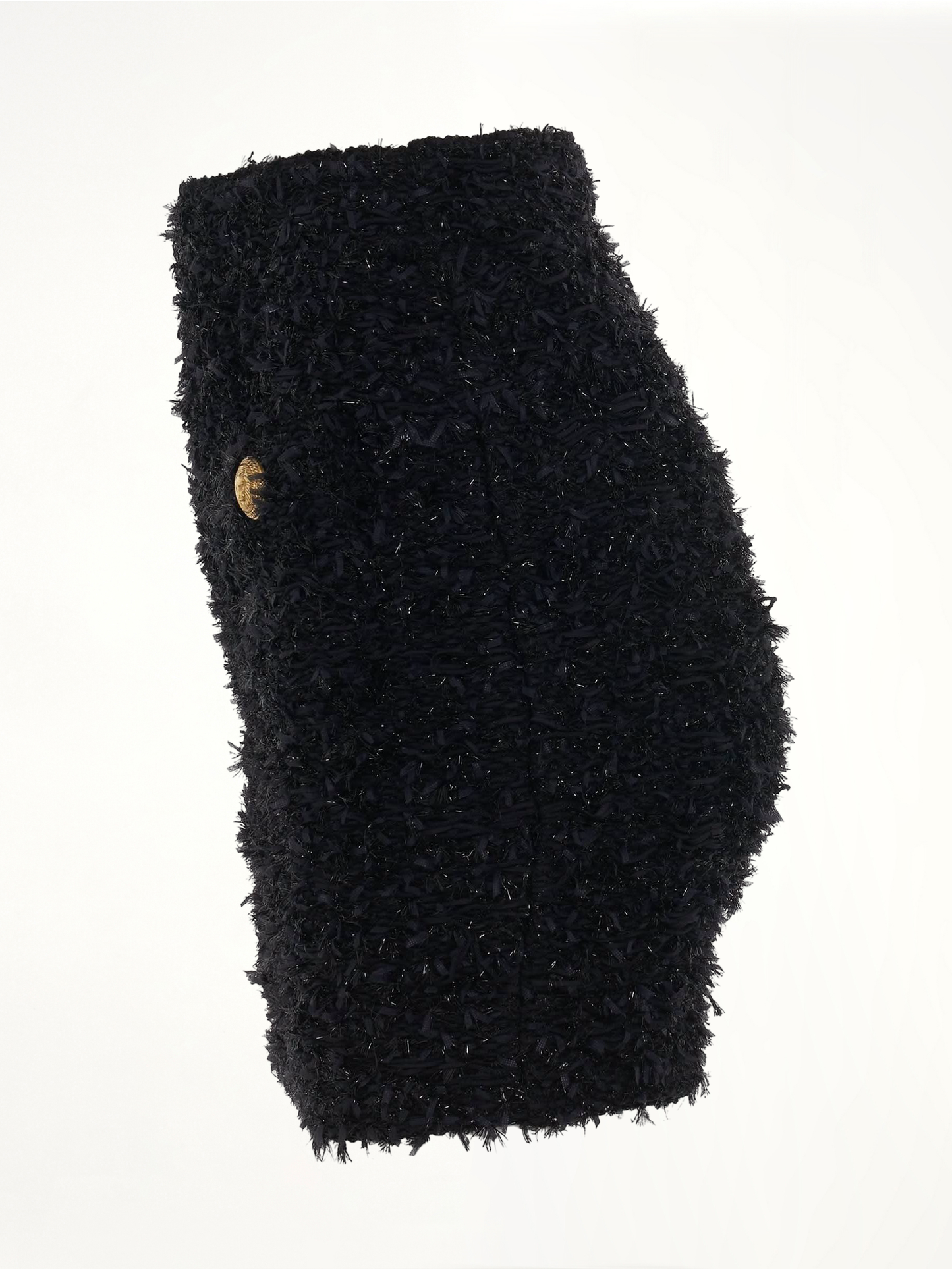 BALMAIN High Waisted 2 Pockets Tweed Short Skirt (Black)