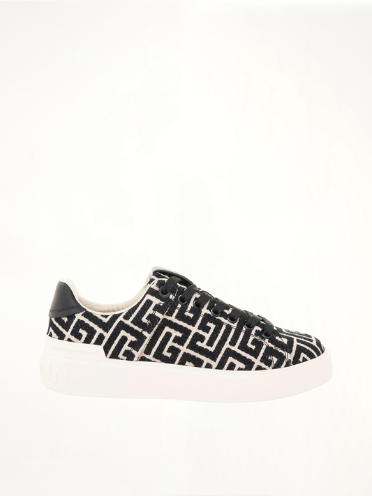 Image of Sneakers. Productname: BALMAIN B-Court Monogram Jacquard Sneaker in WHITE colour by brand - BALMAIN