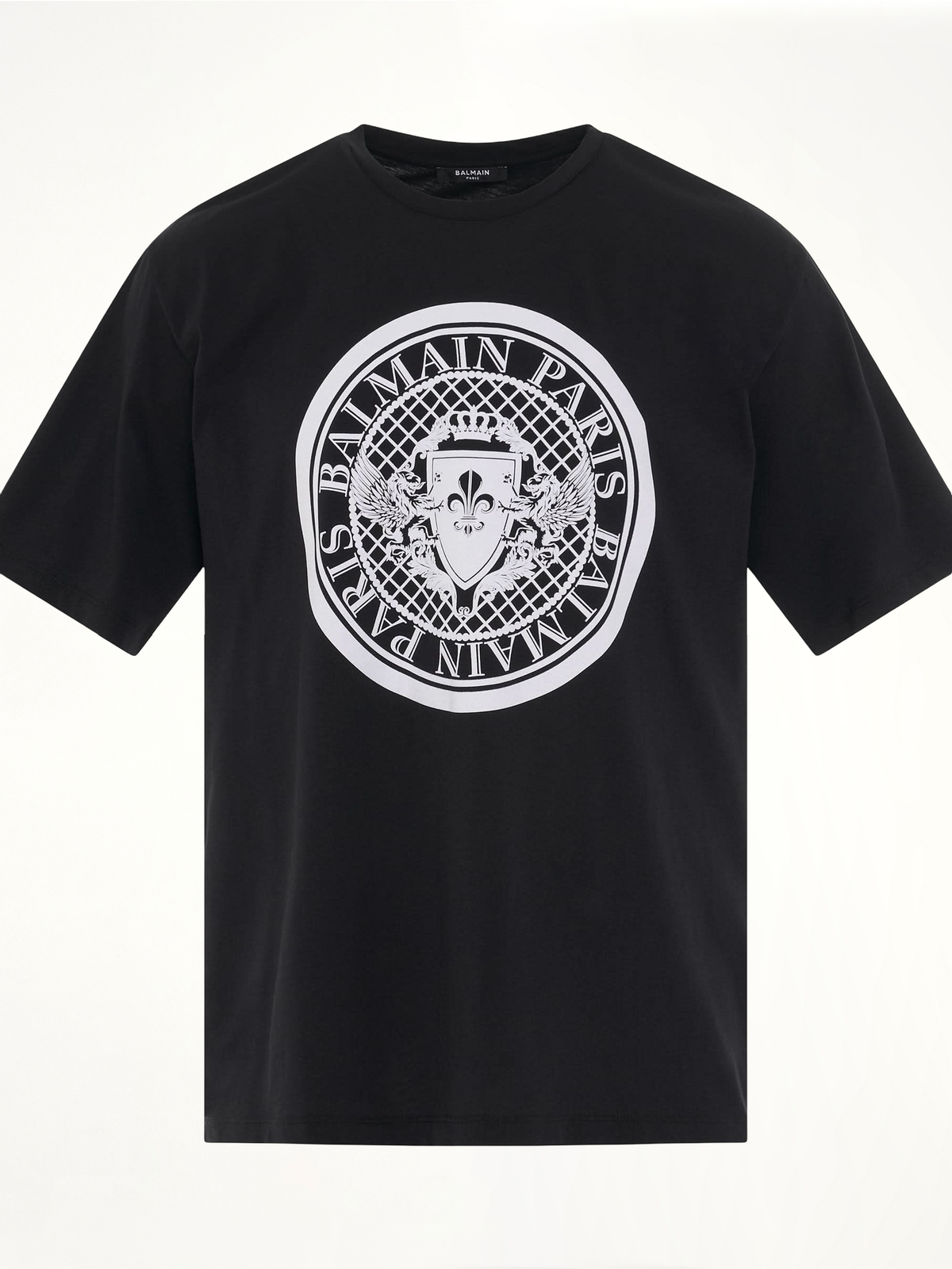 Image of T-Shirts. Product name - Coin Flock Straight Fit T-Shirt in Black colour by brand - BALMAIN