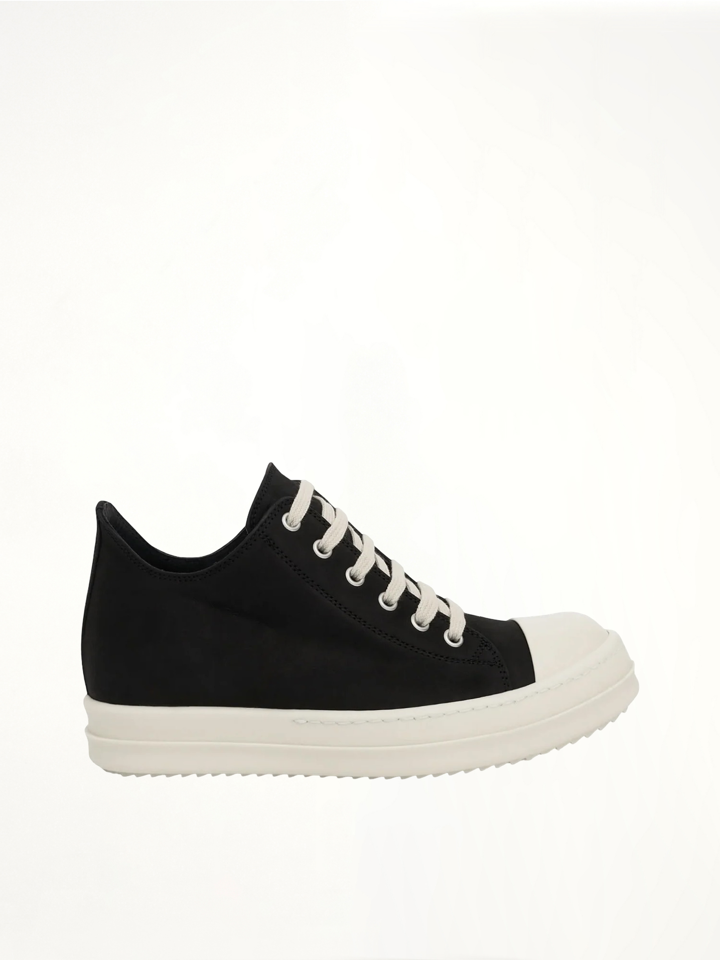 Image of Sneakers. Product name - Low Greywolf Leather Sneakers in Black colour by brand - RICK OWENS