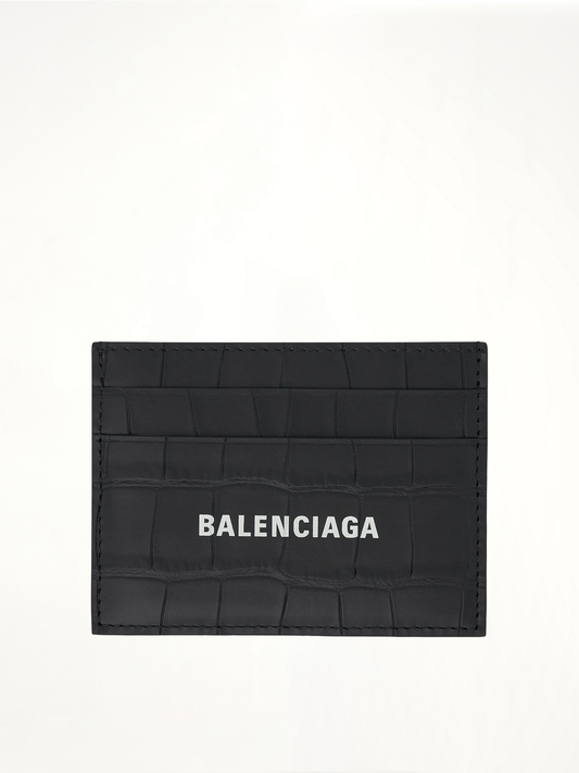 Image of Wallets & Money Clips. Productname: BALENCIAGA Croco Calf Leather Cash Card Holder in Black colour by brand - BALENCIAGA