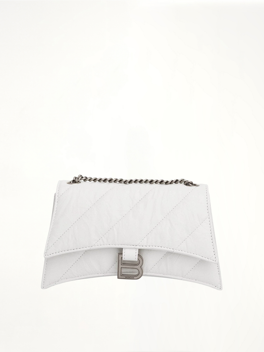 Image of Bags. Productname: BALENCIAGA Crush XS Chain Quilted Bag in WHITE colour by brand - BALENCIAGA