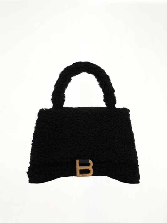 Image of Bags. Productname: BALENCIAGA Furry Hourglass Small Handbag in BLACK colour by brand - BALENCIAGA