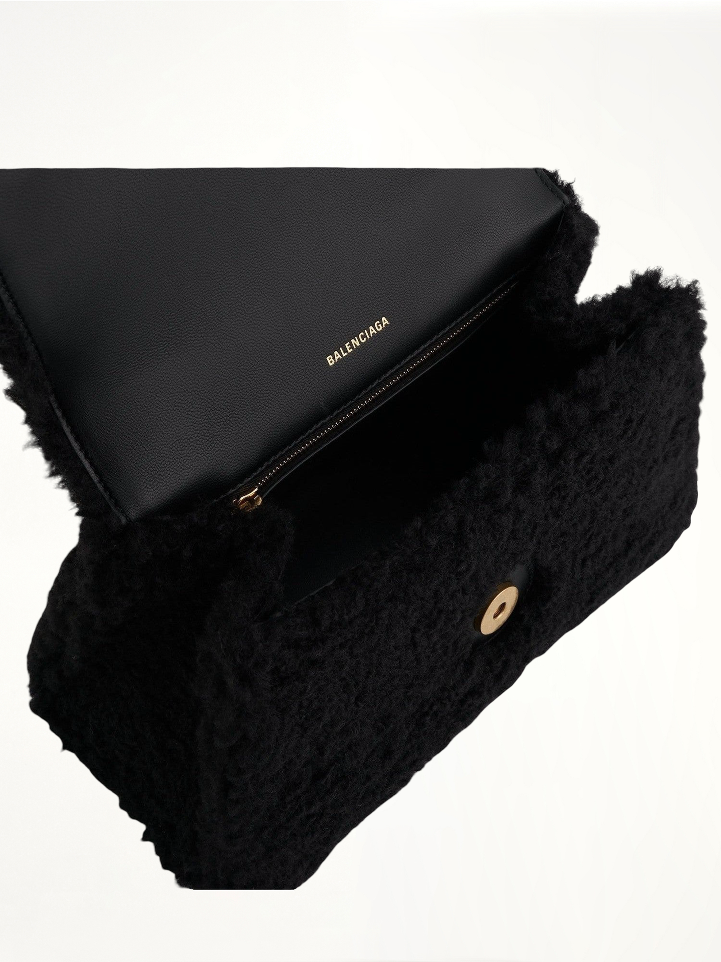 BALENCIAGA Furry Hourglass Small Handbag (Black)