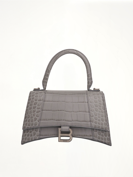 Image of Bags. Productname: BALENCIAGA Hourglass Small Croco Embossed Bag in Grey colour by brand - BALENCIAGA