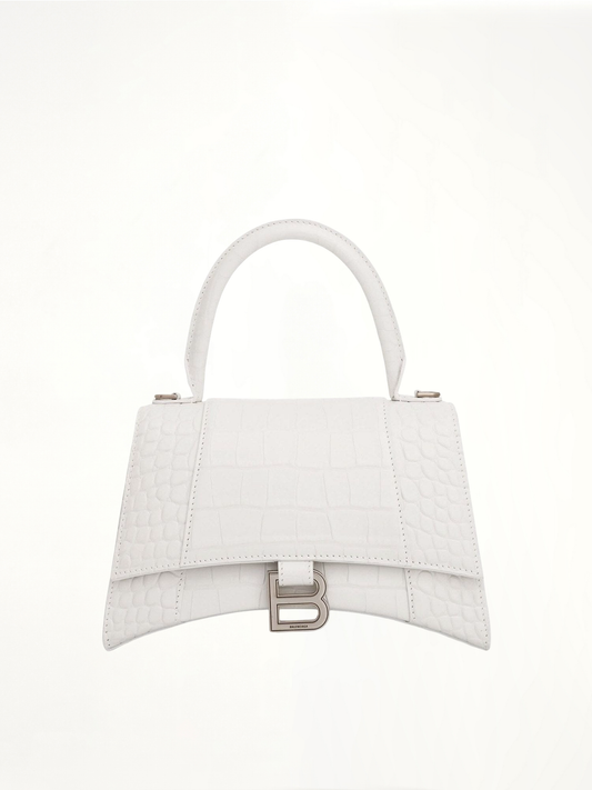 Image of Bags. Productname: BALENCIAGA Hourglass Small Croco Embossed Bag in WHITE colour by brand - BALENCIAGA
