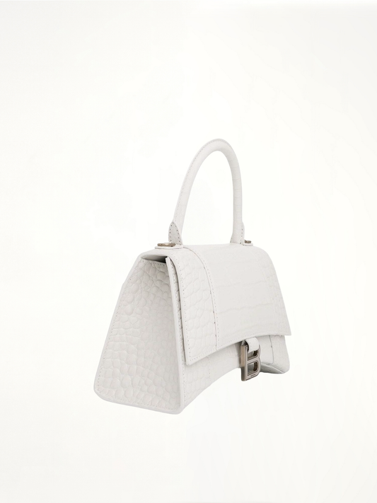 BALENCIAGA Hourglass Small Croco Embossed Bag (White)
