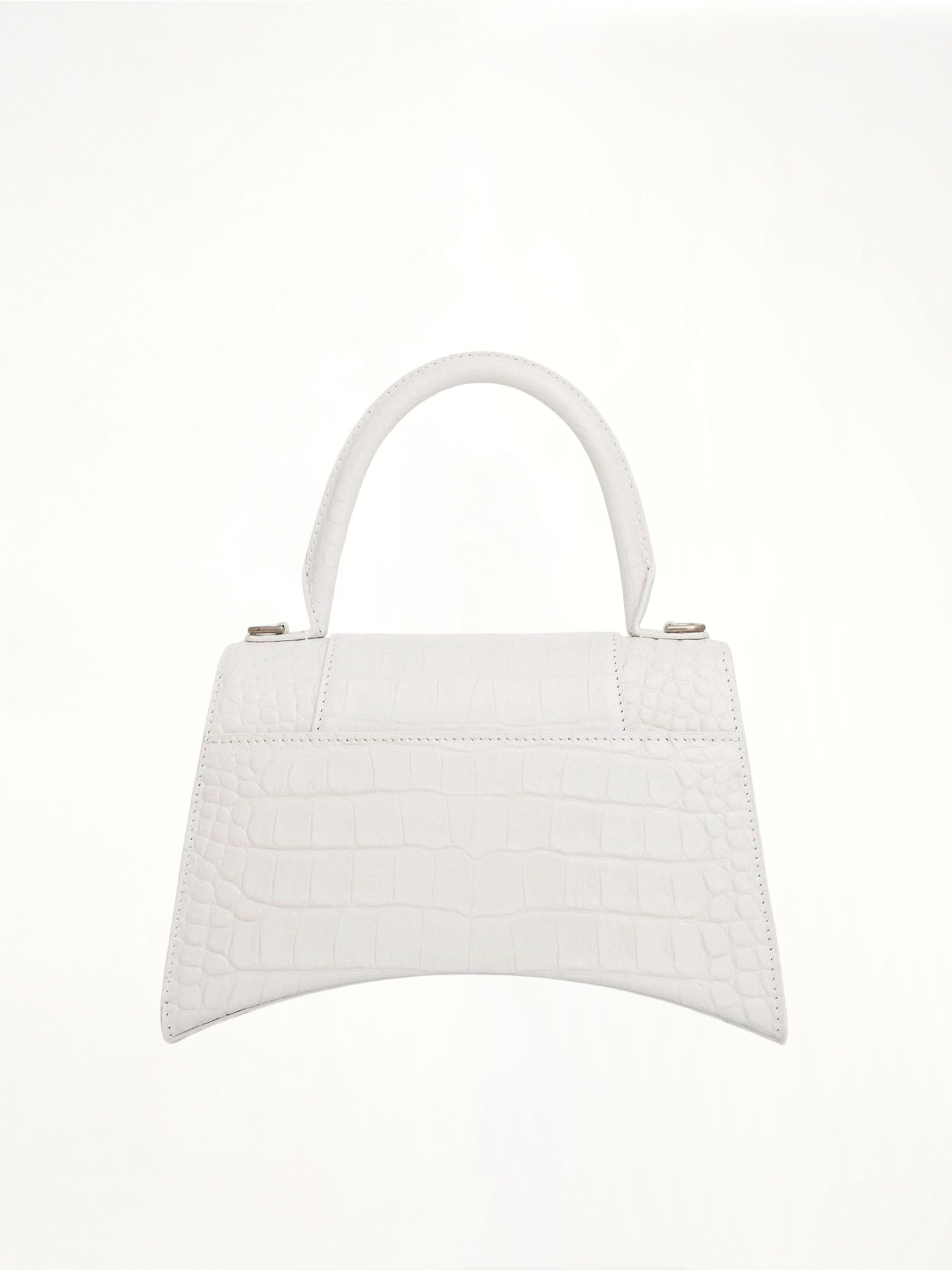 BALENCIAGA Hourglass Small Croco Embossed Bag (White)