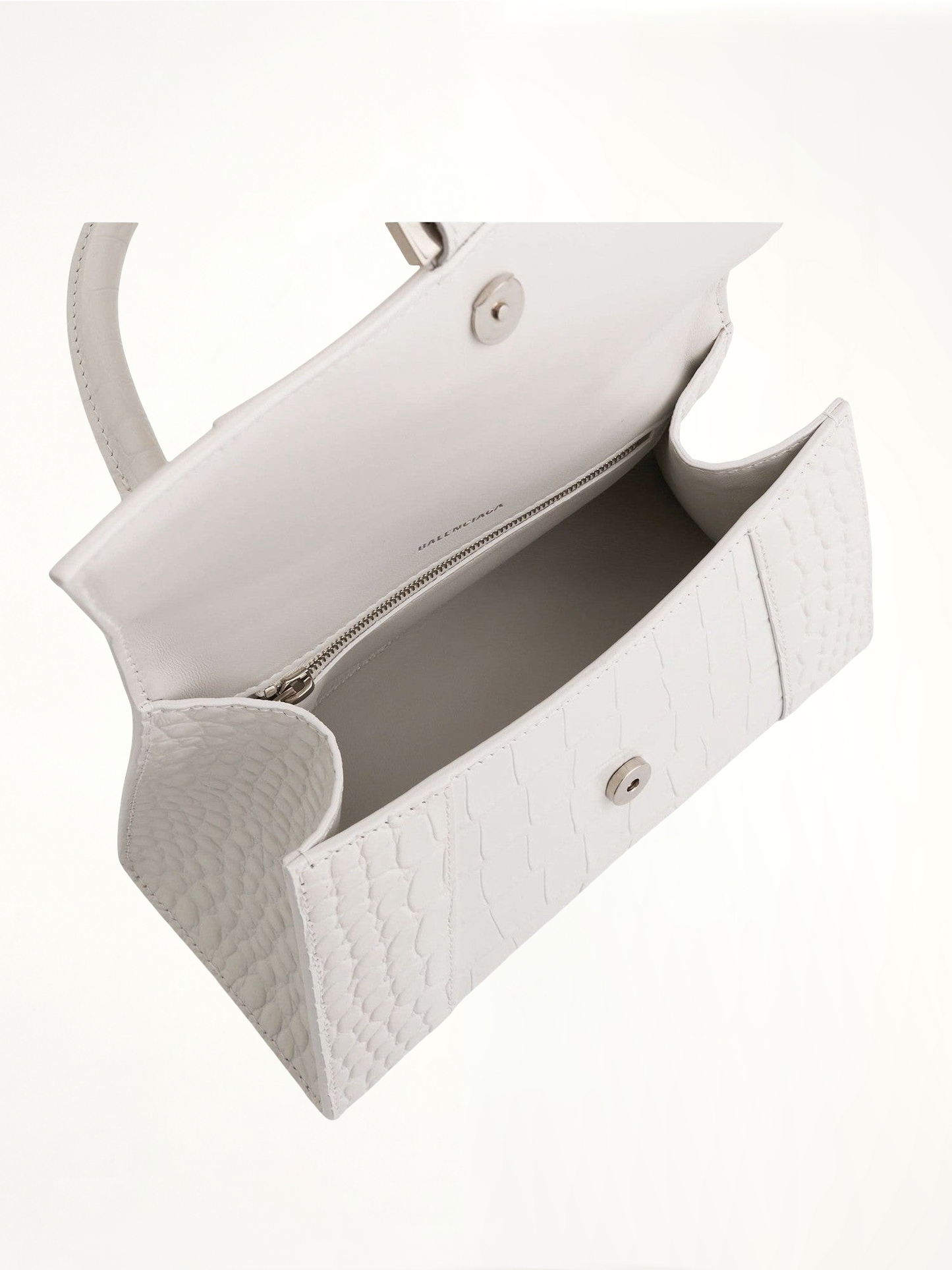 BALENCIAGA Hourglass Small Croco Embossed Bag (White)