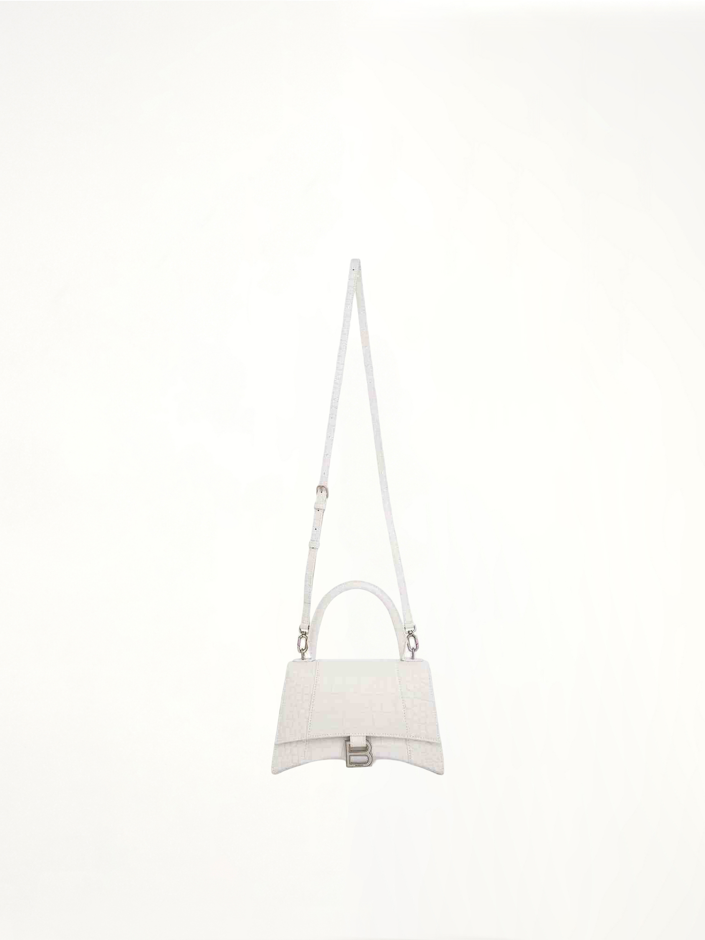 BALENCIAGA Hourglass Small Croco Embossed Bag (White)