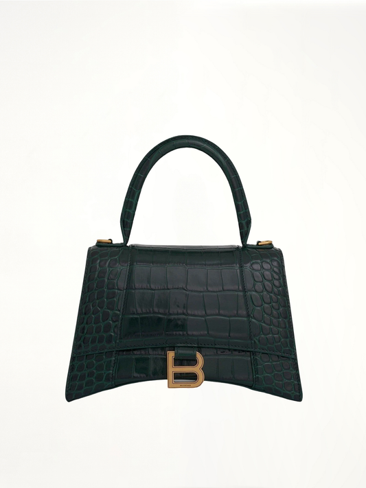 Image of Bags. Productname: BALENCIAGA Hourglass Small Croco Embossed Bag in Green colour by brand - BALENCIAGA