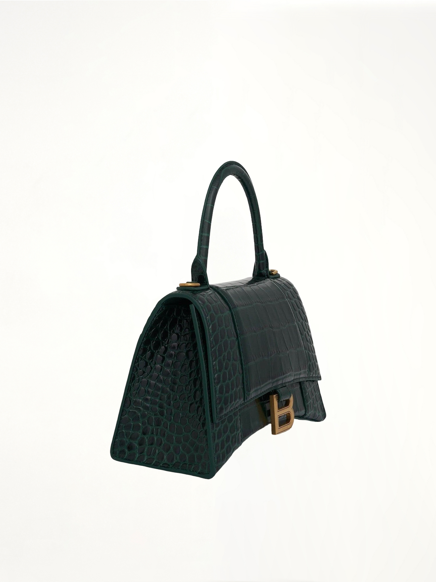 BALENCIAGA Hourglass Small Croco Embossed Bag (Green)