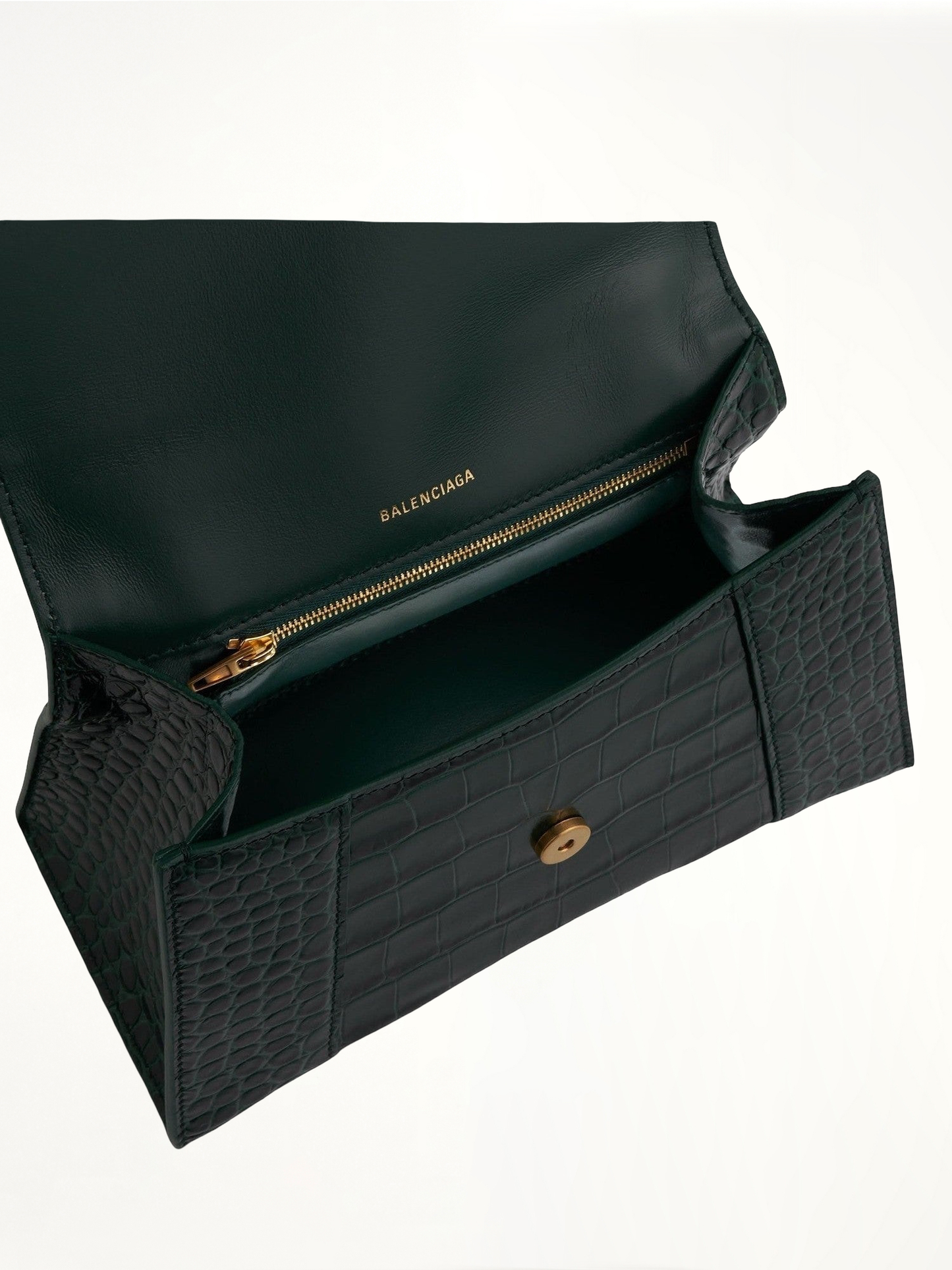 BALENCIAGA Hourglass Small Croco Embossed Bag (Green)