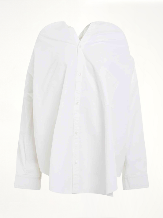 Image of a model wearing Tops. Productname: BALENCIAGA Knotted Vareuse Shirt in WHITE colour by brand - BALENCIAGA