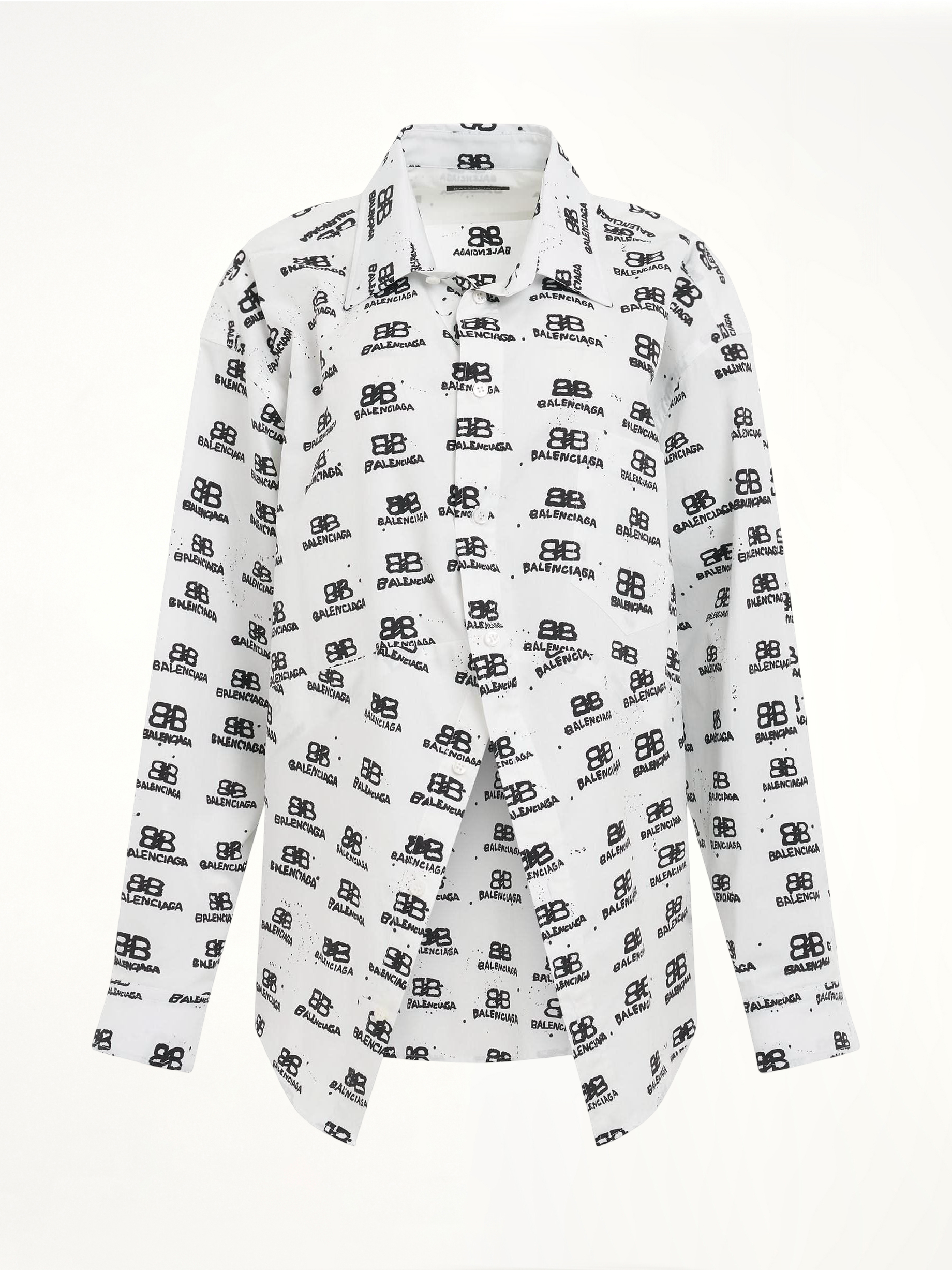 Image of a model wearing Tops. Productname: BALENCIAGA Hand Drawn BB Icon Swing Shirt in WHITE colour by brand - BALENCIAGA