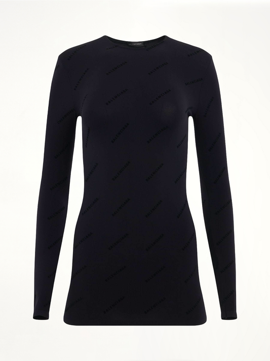 Image of a model wearing Outerwear. Productname: BALENCIAGA All Over Logo Flock Top in BLACK colour by brand - BALENCIAGA