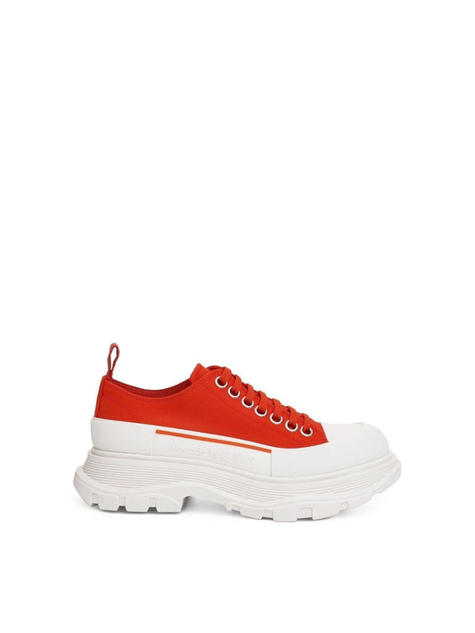 Image of Footwear. Productname: ALEXANDER MCQUEEN Tread Slick Canvas Lace-Up Shoes in Orange White colour by brand - ALEXANDER MCQUEEN