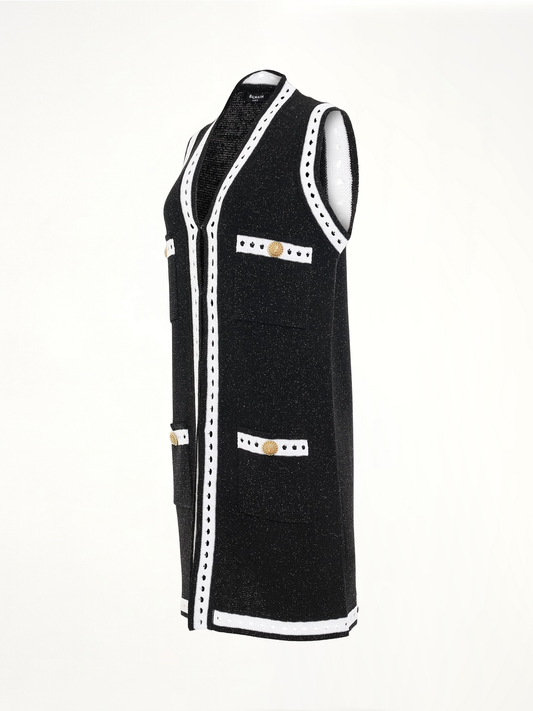 BALMAIN Sleeveless Lace Knit Long Cardigan (Black)