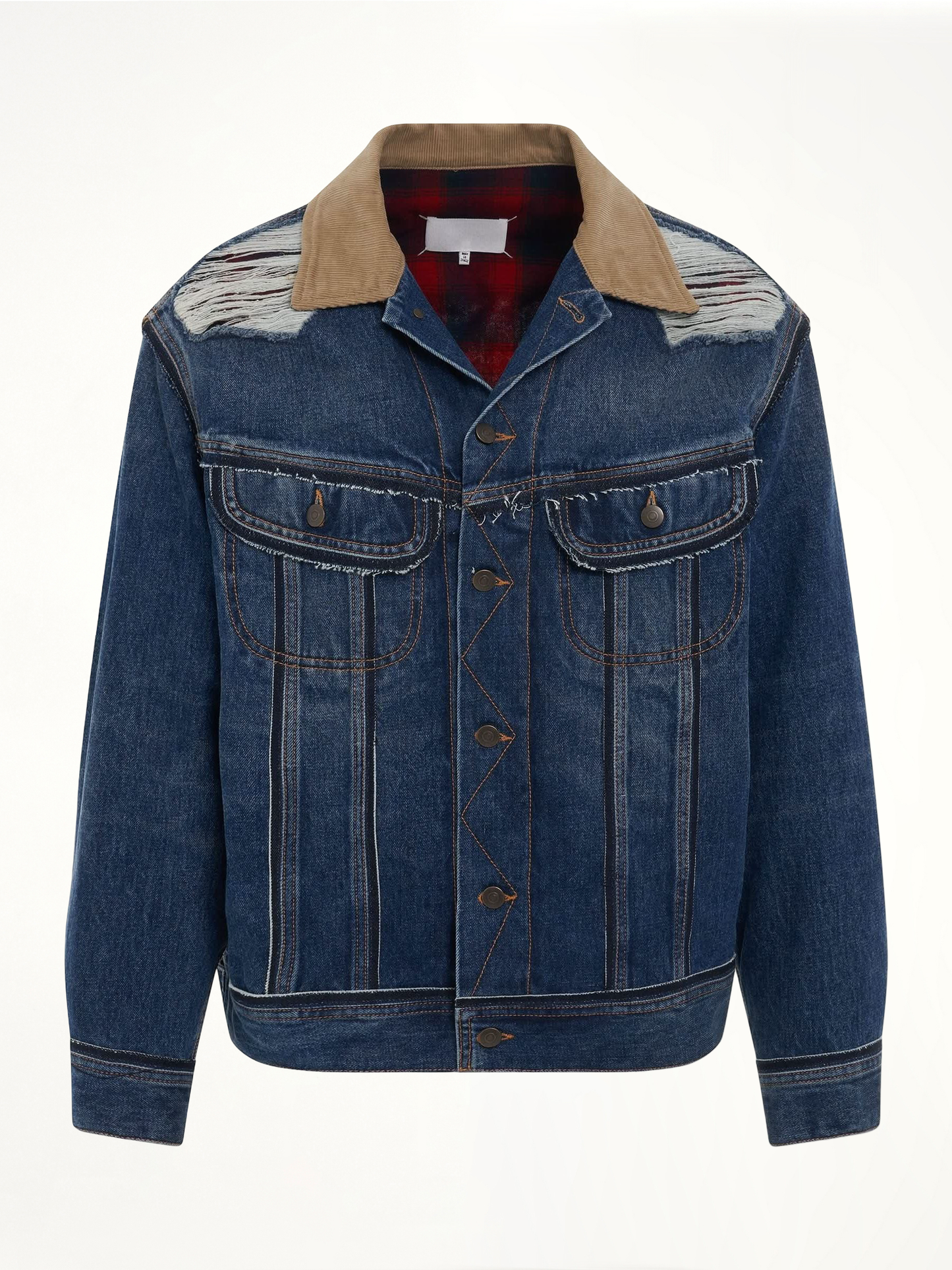 Image of Coats & Jackets. Productname: MAISON MARGIELA Deconstruction Cut-Out Denim Jacket in BLUE colour by brand - MAISON MARGIELA