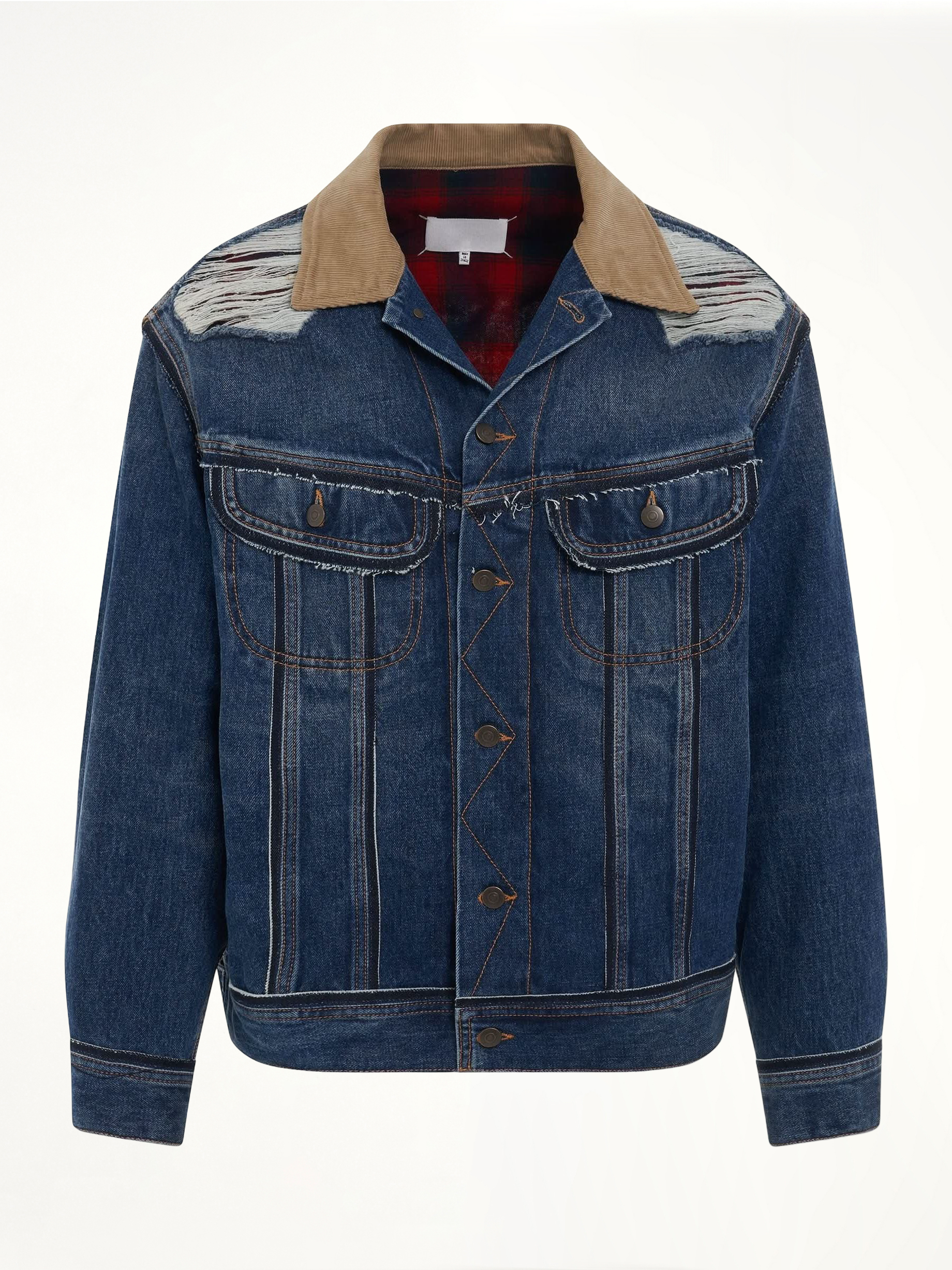 Image of Coats & Jackets. Productname: MAISON MARGIELA Deconstruction Cut-Out Denim Jacket in BLUE colour by brand - MAISON MARGIELA
