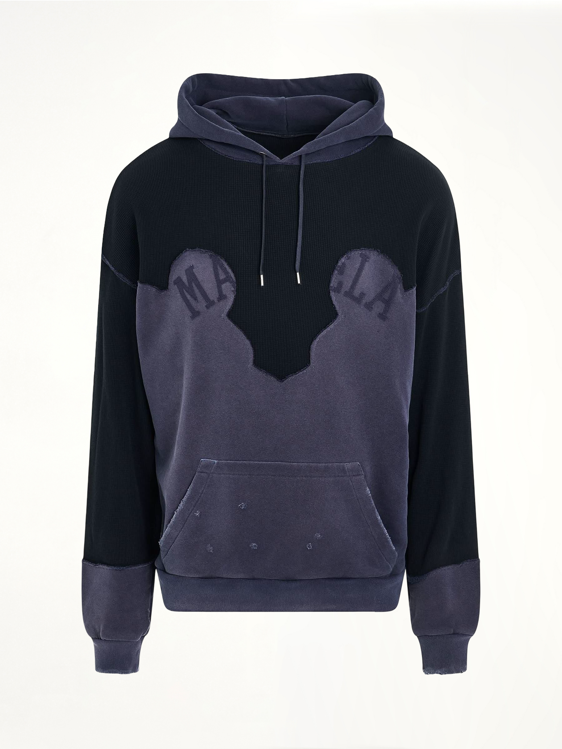 Image of a model wearing Outerwear. Productname: MAISON MARGIELA Desconstruction Hoodie in BLUE colour by brand - MAISON MARGIELA