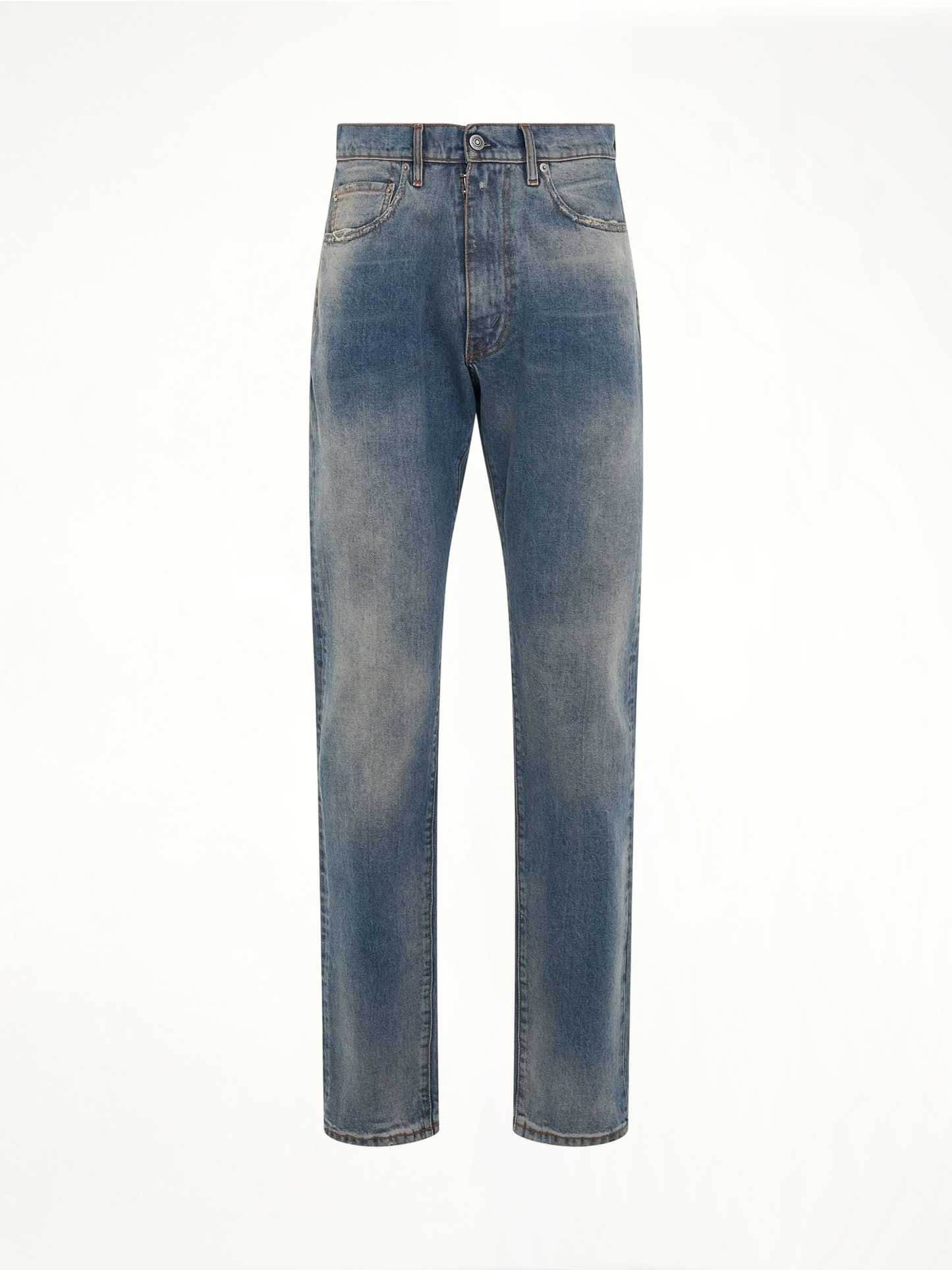 Image of a model wearing Denim. Productname: MAISON MARGIELA Relaxed Fit Jeans in BLUE colour by brand - MAISON MARGIELA