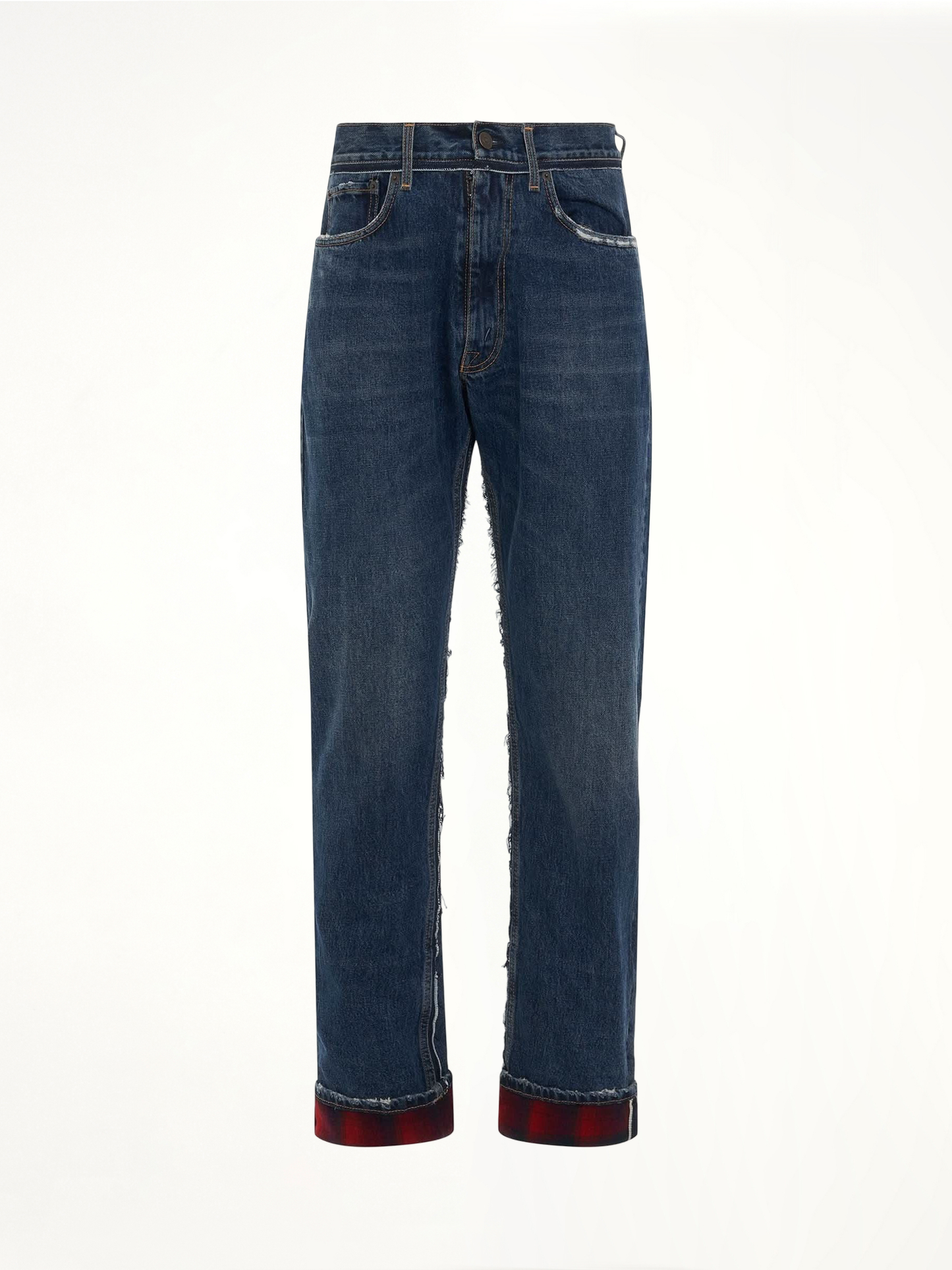 Image of a model wearing Denim. Productname: MAISON MARGIELA Relax Fit Fold Jeans in BLUE colour by brand - MAISON MARGIELA