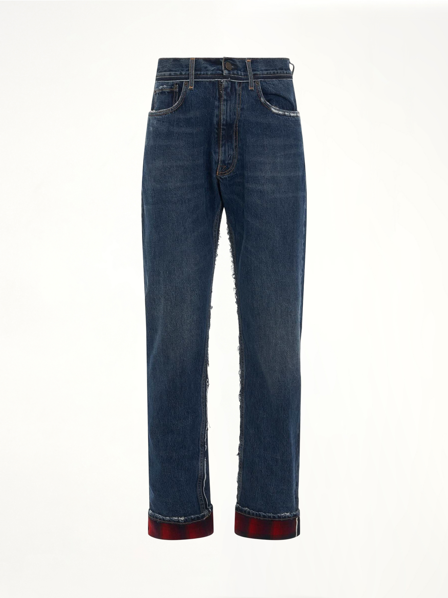 Image of a model wearing Denim. Productname: MAISON MARGIELA Relax Fit Fold Jeans in BLUE colour by brand - MAISON MARGIELA