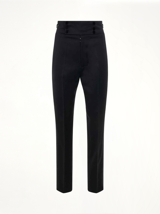 Image of a model wearing Pants. Productname: MAISON MARGIELA High Waist Pants in BLACK colour by brand - MAISON MARGIELA