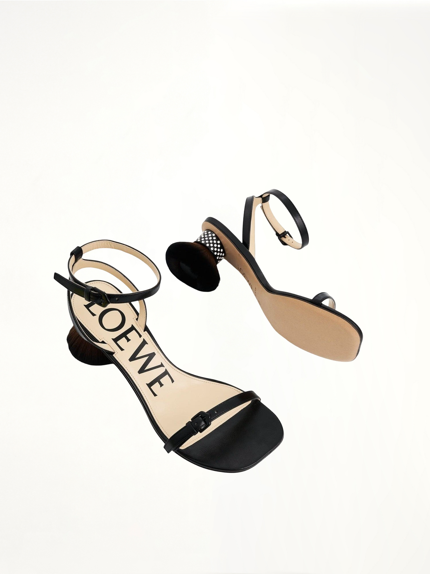 LOEWE Petal Brush Heel Sandal (Black)