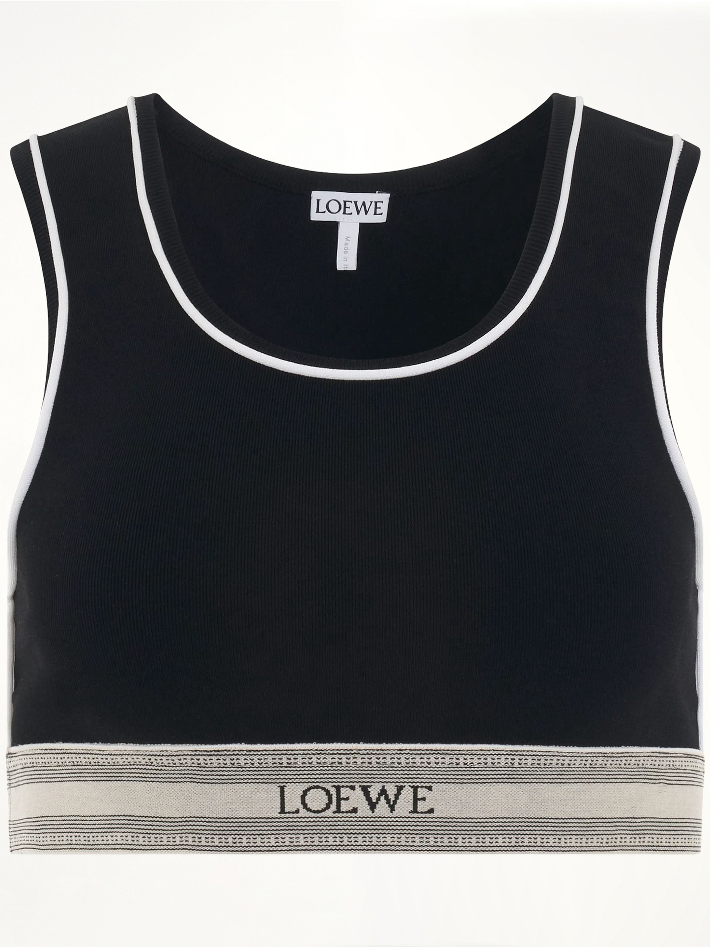 Image of a model wearing Tops. Product name - Logo Cropped Tank Top in Black colour by brand - LOEWE