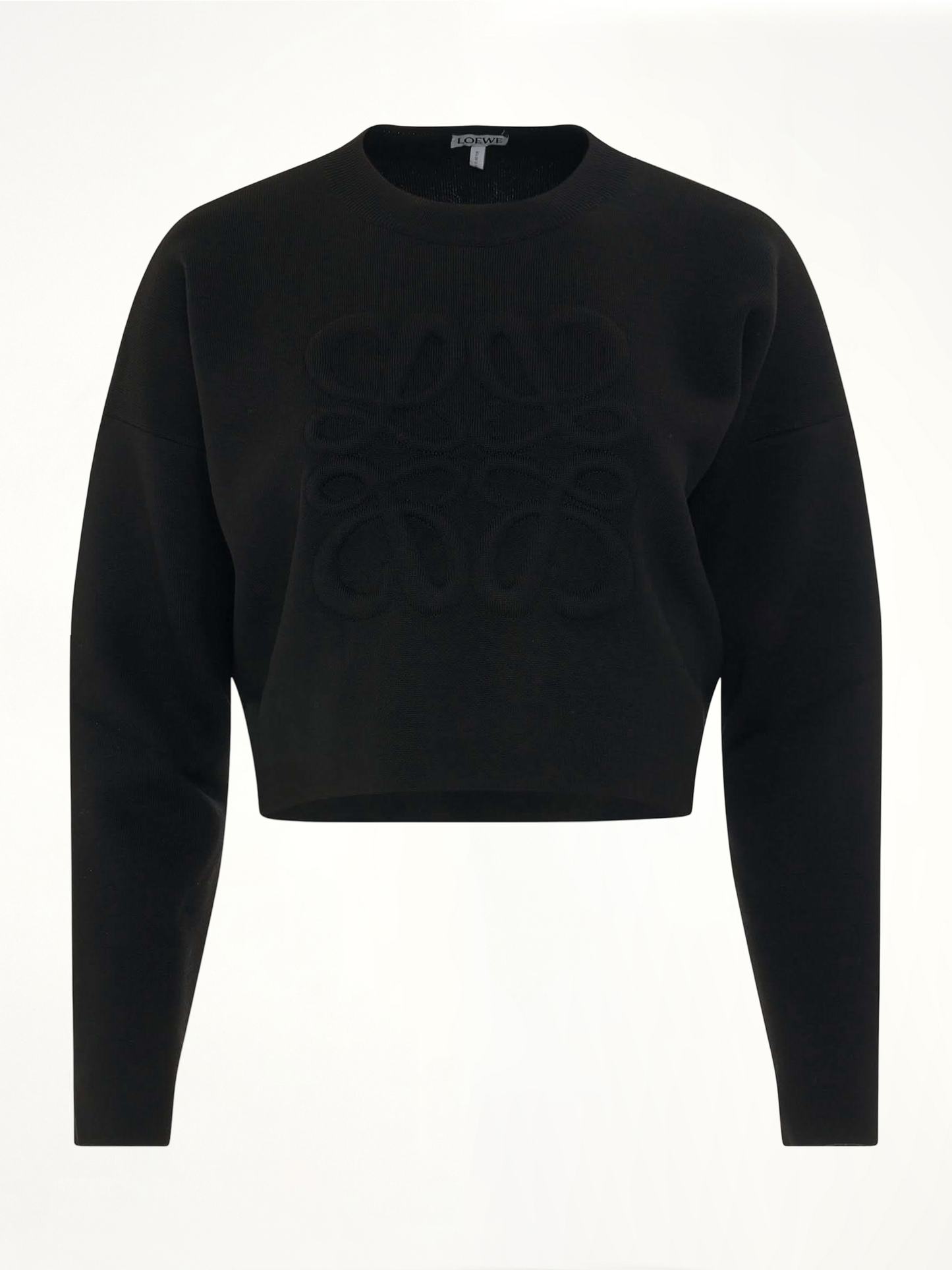 Image of a model wearing Outerwear. Productname: LOEWE Short Anagram Sweater in BLACK colour by brand - LOEWE