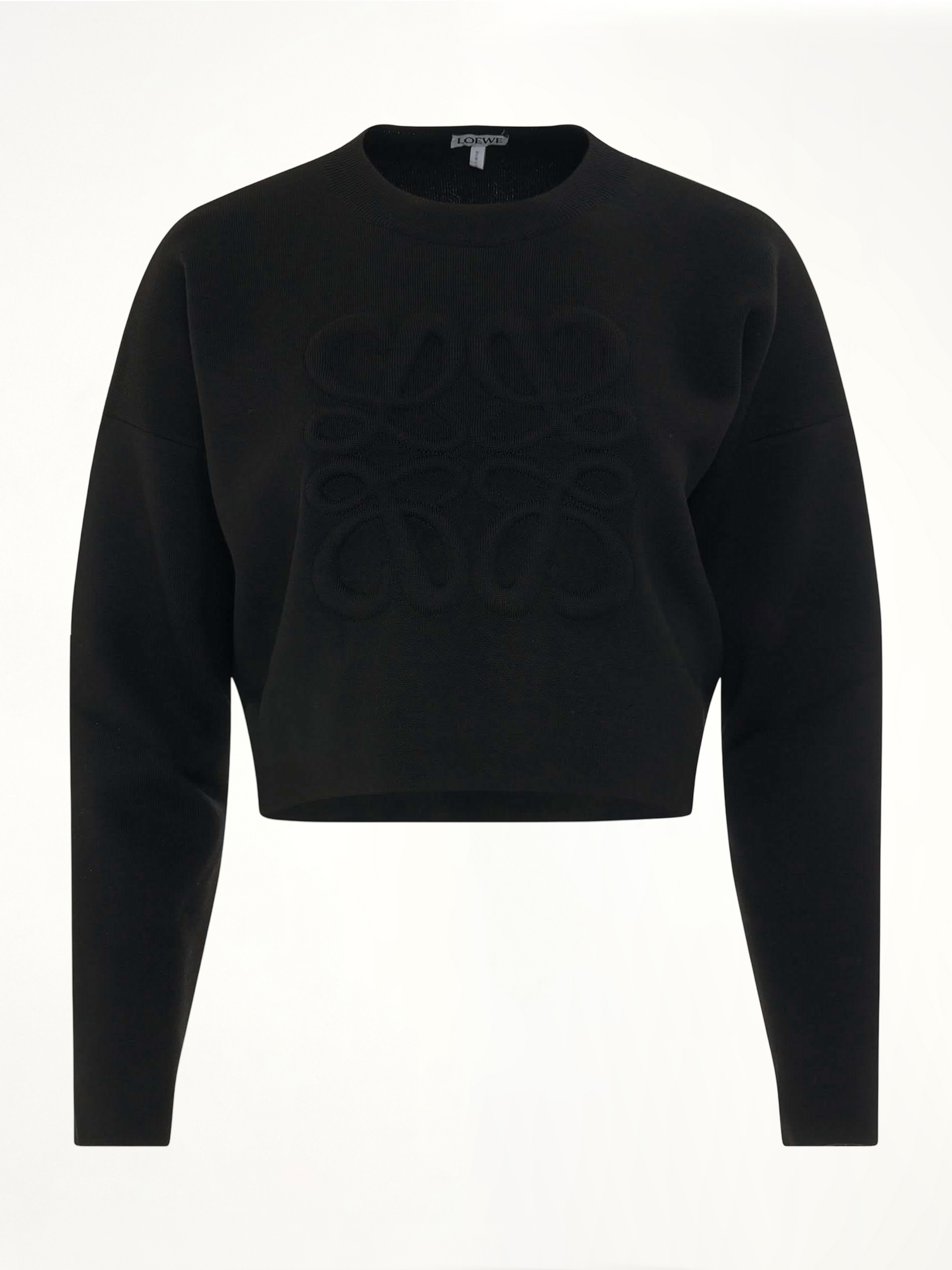 Image of a model wearing Outerwear. Productname: LOEWE Short Anagram Sweater in BLACK colour by brand - LOEWE