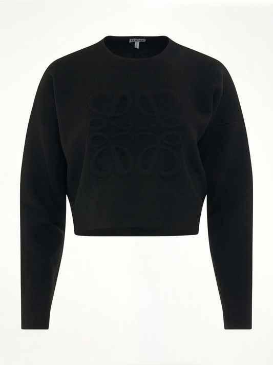 Image of a model wearing Outerwear. Productname: LOEWE Short Anagram Sweater in BLACK colour by brand - LOEWE