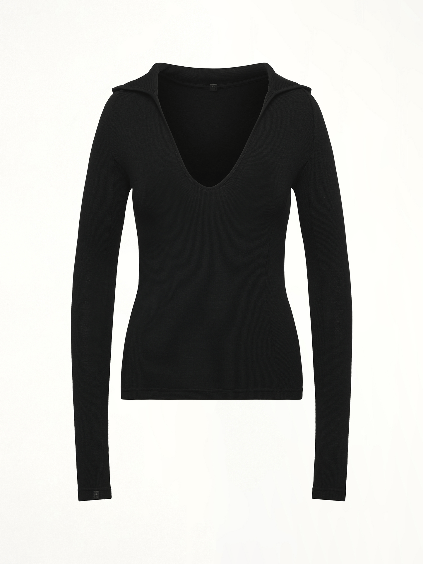 FAX COPY EXPRESS Hooded V-Neck Long Sleeve Top (Black)