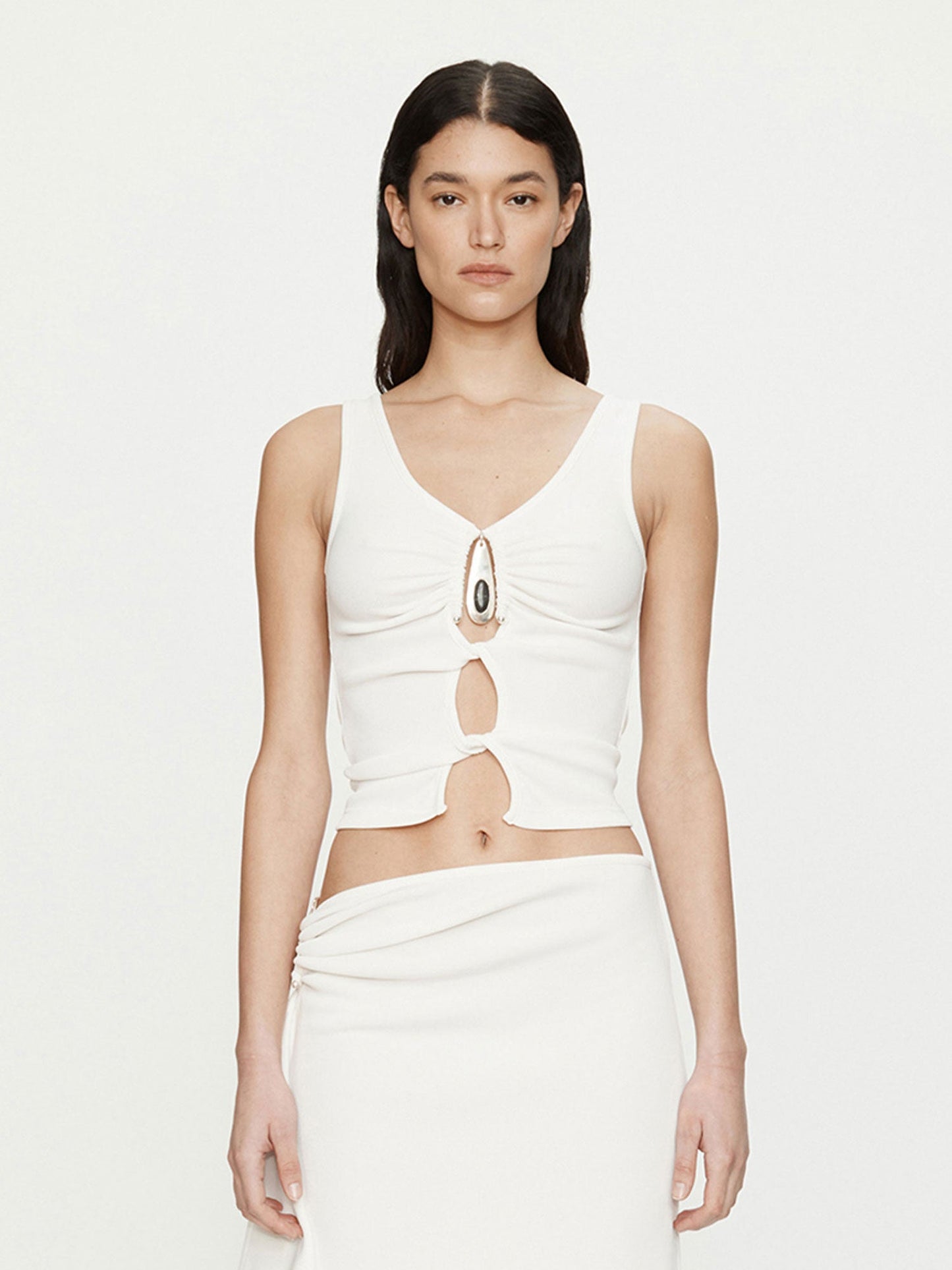 Image of Charms. Productname: CHRISTOPHER ESBER Crystal Pendant Open Twist Tank in White colour by brand - CHRISTOPHER ESBER