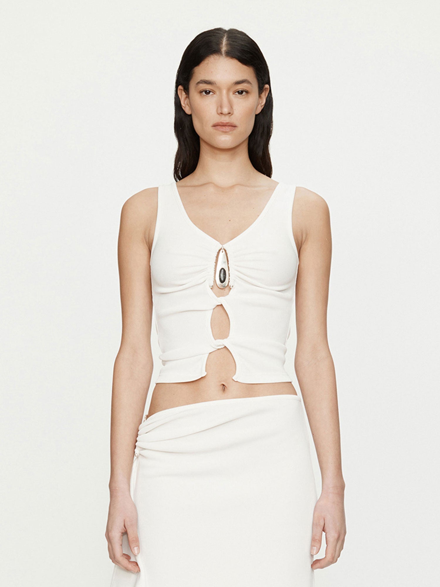 Image of Charms. Productname: CHRISTOPHER ESBER Crystal Pendant Open Twist Tank in White colour by brand - CHRISTOPHER ESBER
