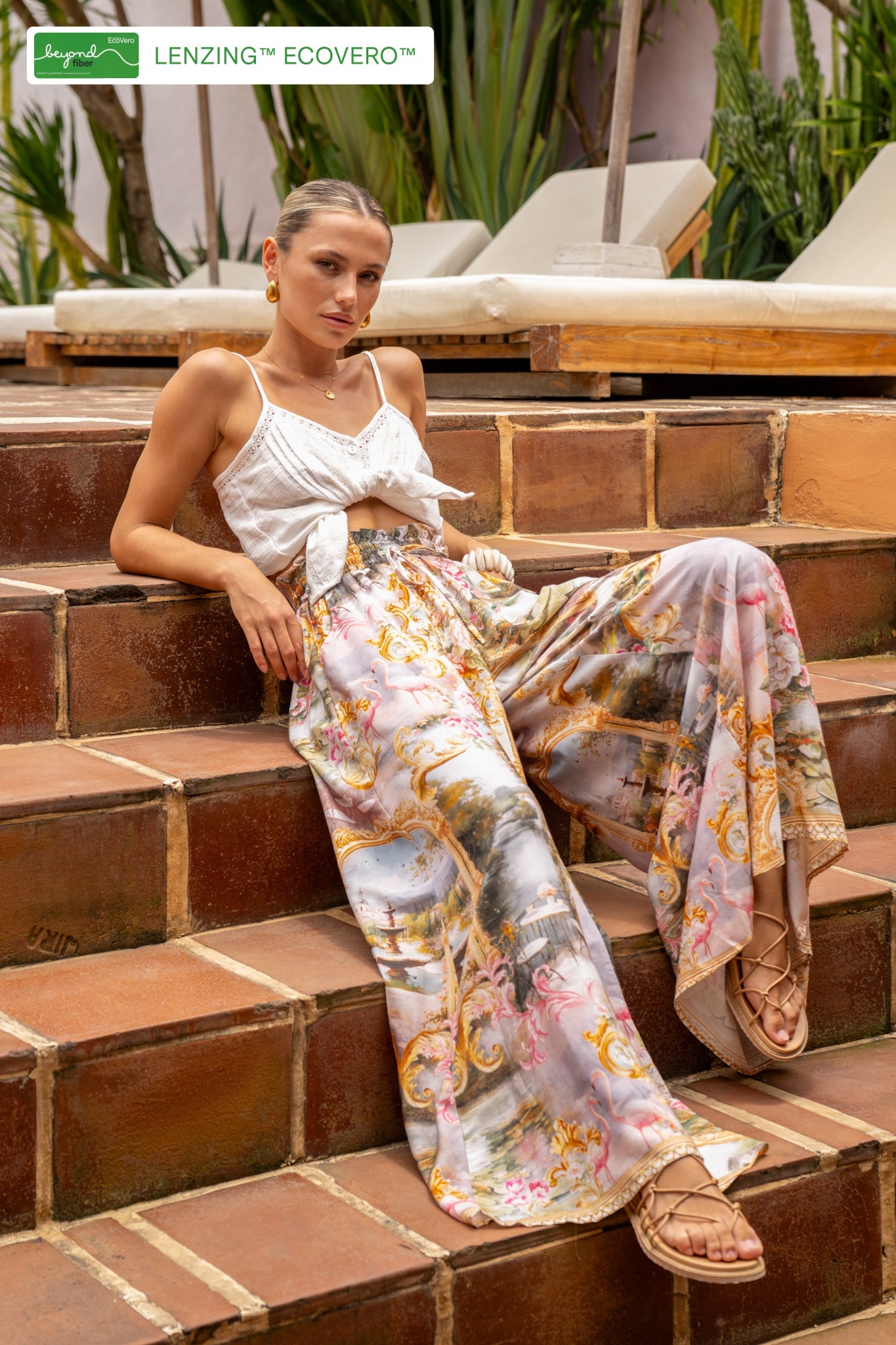 HEYCHIC Roselune Multicolour Abstract Wide Leg Pants (Multi)