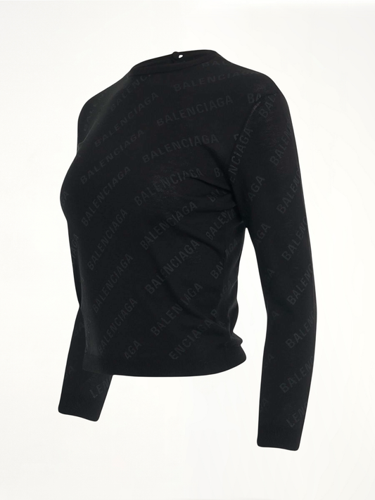 BALENCIAGA Allover Logo Knit Sweater (Black)