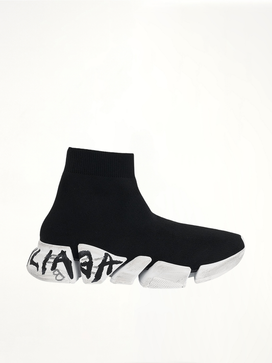 Image of Sneakers. Productname: BALENCIAGA Speed 2.0 Graffiti Knit in BLACK colour by brand - BALENCIAGA