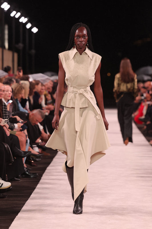 Image of Coats & Jackets. Product name - Bone Luxe Cotton Drill Sleeveless Trench in Cream colour by brand - Carla Zampatti