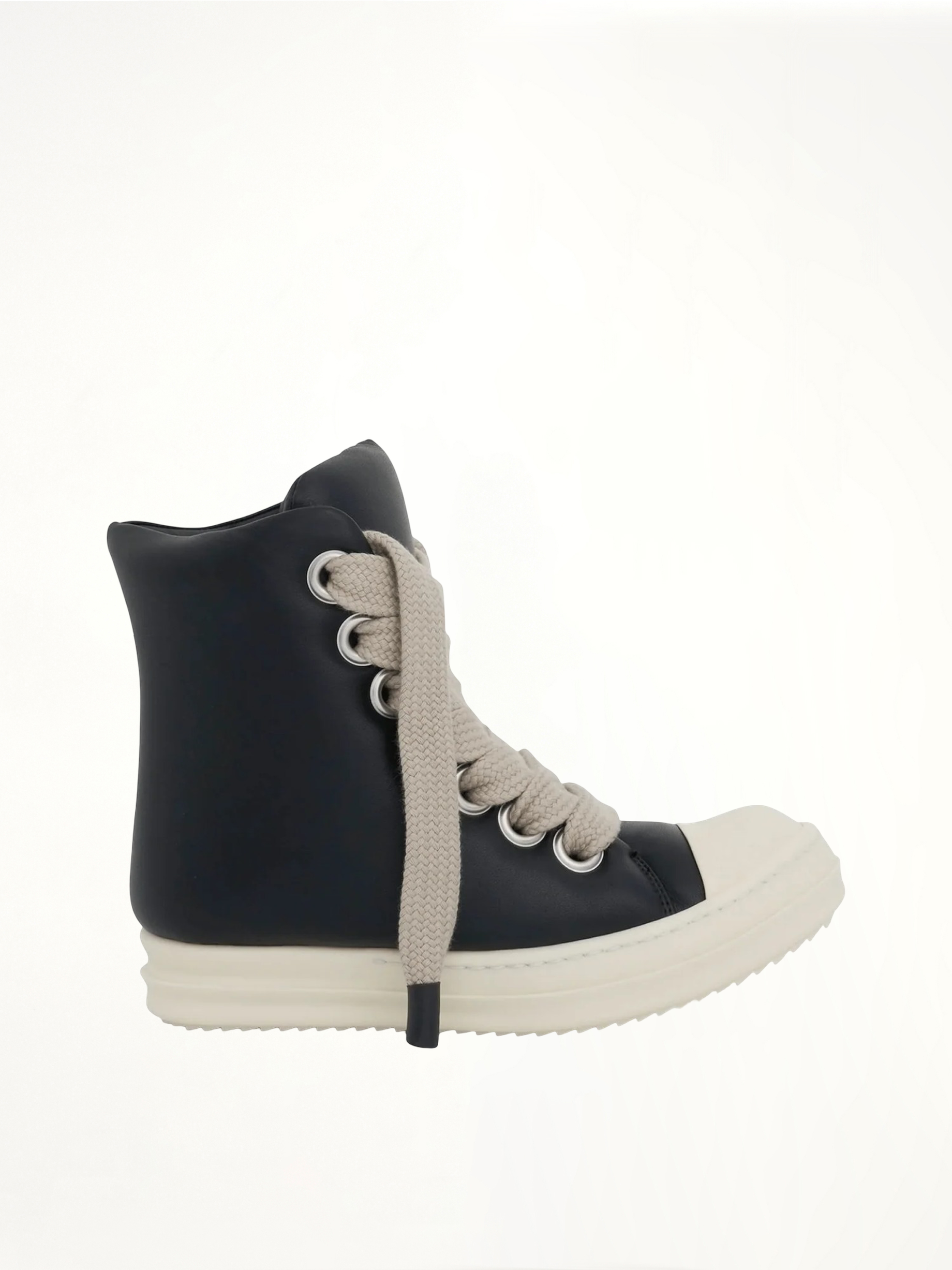 Image of Sneakers. Product name - Jumbo Lace Padded Sneakers in Black colour by brand - RICK OWENS